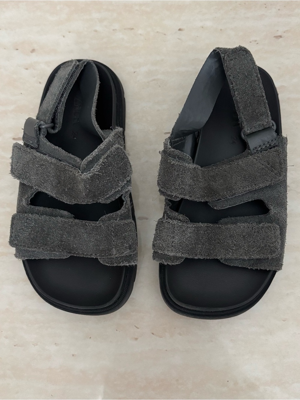 ZARA Kids Charcoal Gray Leather Strap Sandals Toddler Boy Girl
